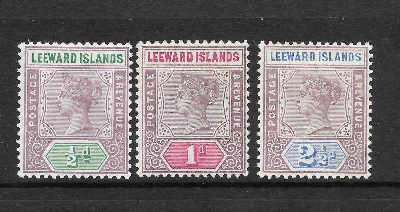 LEEWARD ISLANDS 1890 1/2d 1d  2 1/2d   QV   MH   SG 1/3