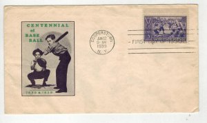 1939 BASEBALL CENTENNIAL 855- 52B IOOR CACHET TEXT & COLOR VARIETY