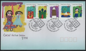 Cocos Islands 1998 FDC Sc 326 45c Children's drawings Festive Season Strip