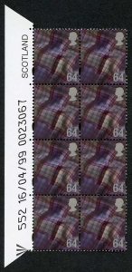 S-WONP64A Scotland Walsall 64p Warrant Block of 8 Dated 16/04/99