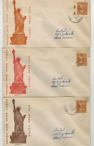 WW2 Patriotic 1944 SET OF 3 COLOR VARIETIES STATUE LIBERTY W JARRETT TO DON NEAL