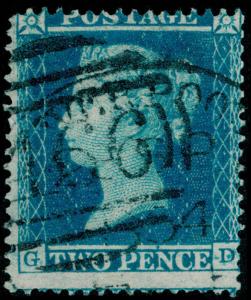 Sg19, 2d dp blue plate 4, SC16, good used. Cat £100. GD