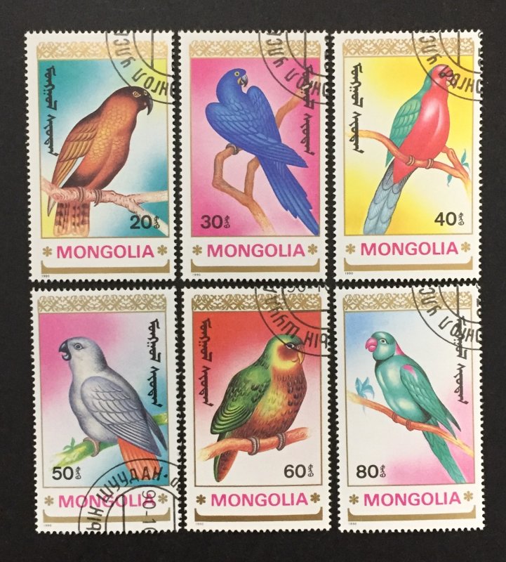 Mongolia  1990 #1896-1901, Parrots, Used/cto.