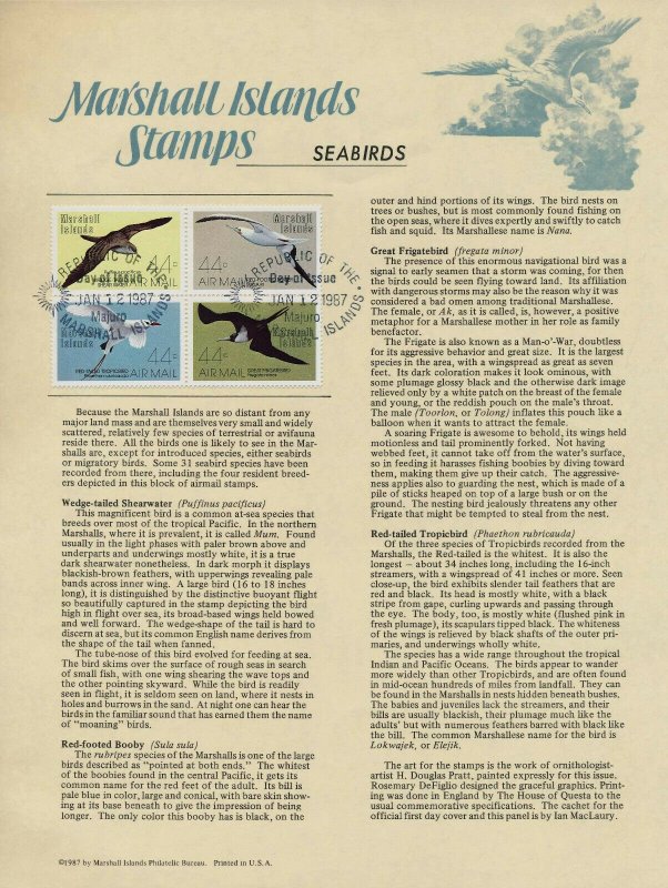 Marshall Islands C16a Souvenir Page, Majuro cancel, Sea Birds