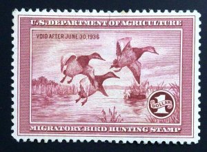 Scott #RW2 - VF/XF - $1 Rose Lake - Canvasbacks Taking to Flight - HR OG - 1935