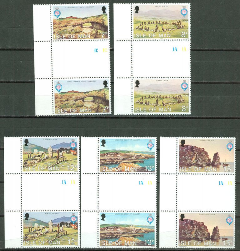 Great Britain-Isle Man # 163-67 Geo.Soc. GUTTER  PAIRS (5)  Mint NH