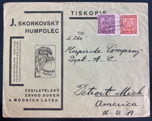 1942 Czechoslovakia Skorkovsky Commercial Cover To Detroit MI Usa