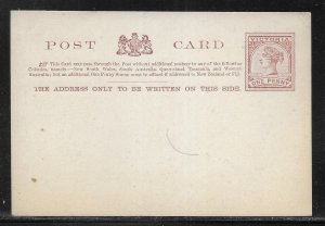 Victoria Postal Stationery Post Card H&G 8 Unused