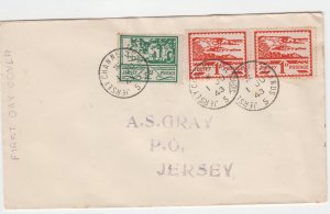 1943 Jersey ½d & pair 1d  Blampied View,  on FDC