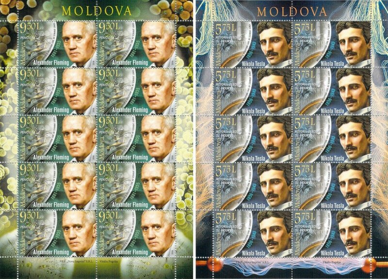 Moldova 2018 MNH famous people stamps N. Tesla A. Flemig Nobel Prize medicine 