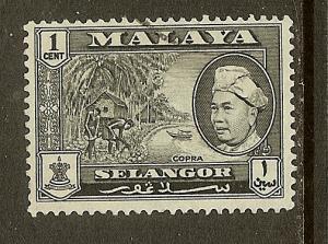 Malaya-Selangor, Scott #102, 1c Copra, Used