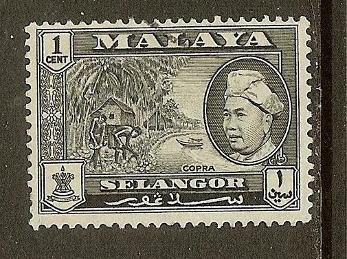 Malaya-Selangor, Scott #102, 1c Copra, Used