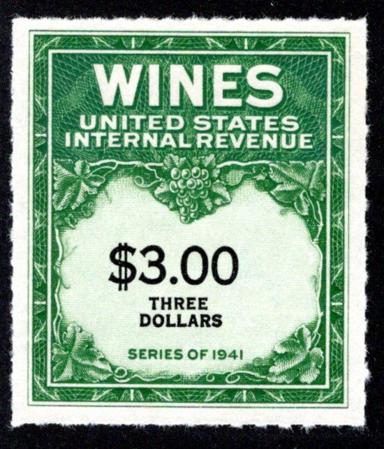 Scott RE154, $3, VF/XF, MNH, NGAI, Fresh, Type of 1942-49, USA Wine Revenue