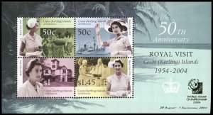 COCOS (KEELING) ISLANDS Sc 340b VF/MNH-2004 S/S of 4, Singapore Ovpt. In Gold