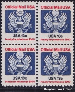 BOBPLATES #O129 Official Block of 4 F-VF MNH