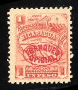 Nicaragua #O88 Cat$12+ (for hinged), 1896 1p red, never hinged