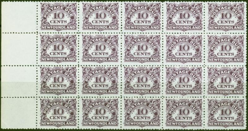 Newfoundland 1949 10c Violet SGD6a With Wmk V.F MNH Block of 20 