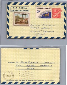 1975 Cuba Air Letter Space Up-Rated to Italy + Etiquette Label ( Postal Histo...