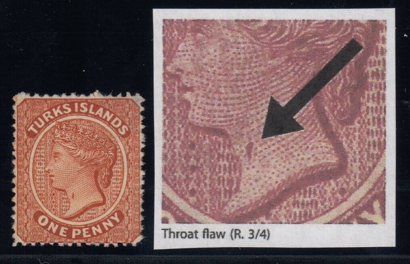 Turks Islands, SG 49a, MNG (no gum), Throat Flaw variety