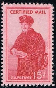 U.S.#FA1 Certified Mail Mailman 15c Single, MNH.