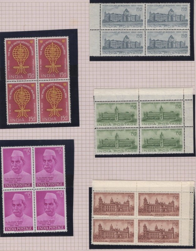 MOMEN: INDIA SG #424-481 1961-64 (48 BLOCKS) MINT OG NH £250+ LOT #65455 