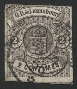 LUXEMBOURG 1860 Sc 5 Used 2c Imperf , F-VF 1866 postmark, cv $550