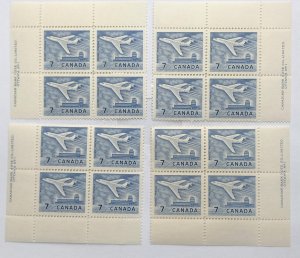 CANADA 1964 #414 Jet Plane, Ottawa Set of 4 Plate Blocks (Plate #1) - MNH