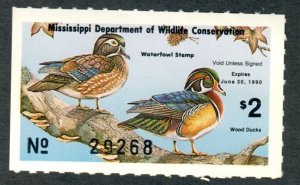 MS14 Mississippi #14 MNH State Waterfowl Duck Stamp - 1989 Wood Duck