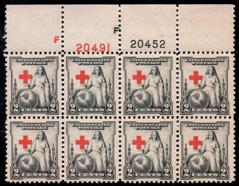 US #702 PLATE BLOCK of 8, VF/XF mint never hinged,  super nice color,  Fresh!