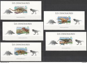 Lx465 Imperf 2014 Togo Animals Dinosaurs Uv Cardboard 5Bl Mnh