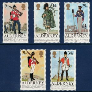 ALDERNEY 1985 Regimental Uniforms; Scott 23-27; MNH