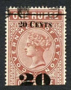 Ceylon Telegraph SGT37 20c on 1r Red-brown Type T32 (18mm) Scarce