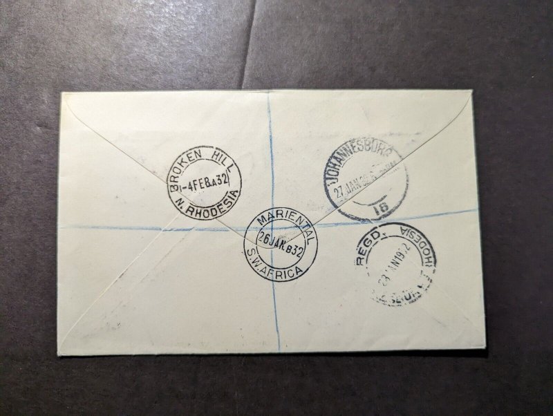 1932 South Africa Airmail First Flight Cover FFC Mariental to N Rhodesia
