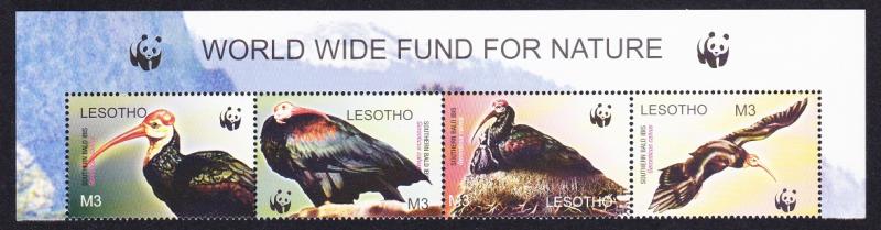 Lesotho WWF Southern Bald Ibis Birds Top Strip with WWF Logo SG#1934/37 SC#1336