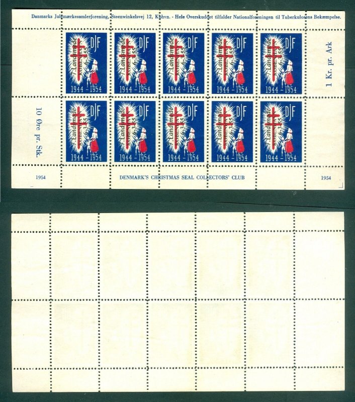 Denmark. 1954. Christmas Sheet MNG. D.J.F. Perf. Overprint 1955