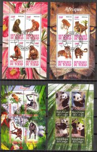 {g121} Chad Congo 2010 2013 Animals Monkeys Panda 4 sh Used / CTO Cinderella