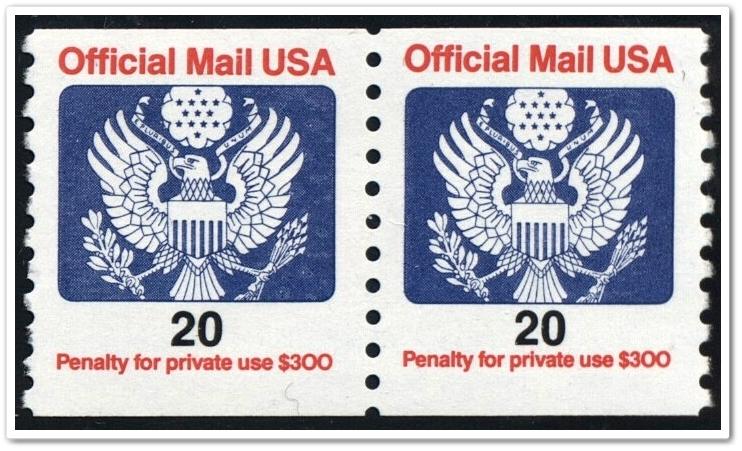 SC#O138B 20¢ Official Coil Pair (1988) MNH