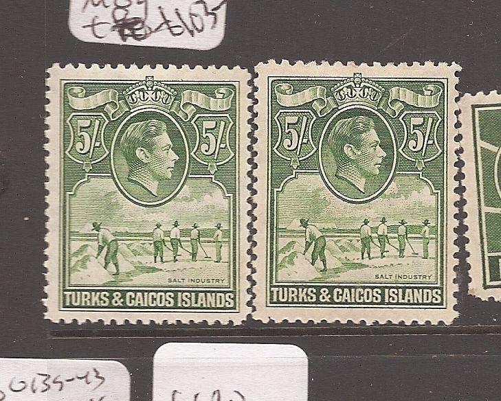 Turks and Caicos KGVI 5/- Salt SG 204,204a MOG (3avi)