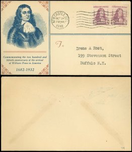 OCT 24 1932 Newcastle Del. Cancel, Illust. Cachet, WILLIAM PENN FDC, Scott #724!