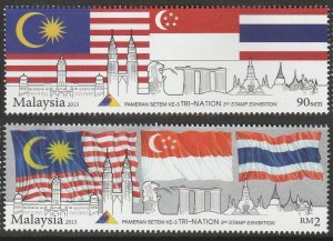 MALAYSIA 2013 Tri-Nation Stamp Exhibition Set of 2V SG#1964-1965 MNH