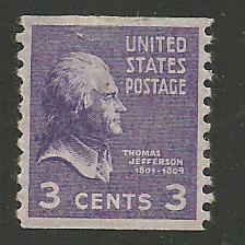 US #842, Coil Single, MNH