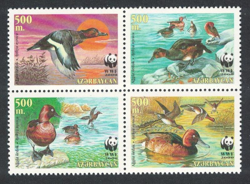 Azerbaijan Birds WWF Ferruginous Duck 4v in block 2*2 SG#480-483 MI#474-477