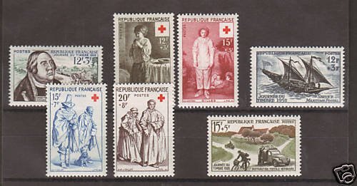 France Sc B302/320 MLH. 1956-58 issues, 5 cplt. sets 