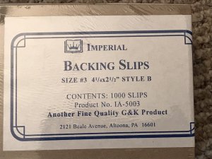 G&K Imperial Backing Slips Style 3B 1000 count ZIA003EBB KS Philatelics 