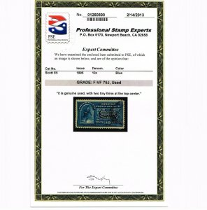 EXCELLENT GENUINE SCOTT #E5 USED PSE CERT GRADED F-VF 75J JUMBO + WEISS CERTS