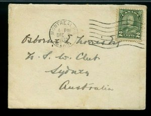 Empire Letter rate 2c Arch iss w/Xmas card AUSTRALIA surface  1930 cover Canada