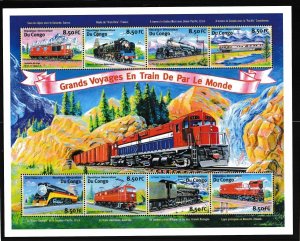 Zaire # 1564-1565, Trains, Sheets of 8 Different, Mint NH, 1/2 Cat.