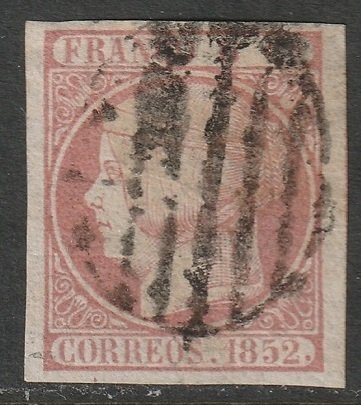 Spain 1852 Sc 12a used black grid (parrilla) cancel thin paper
