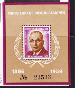 COLOMBIA Sc C396 NH issue of 1961 - SOUVENIR SHEET - LOPEZ 