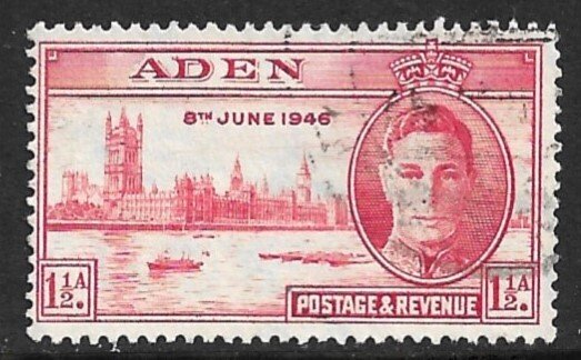 ADEN 1946 KGVI 1 1/2a WW2 Peace and Victory Issue Sc 28 VFU